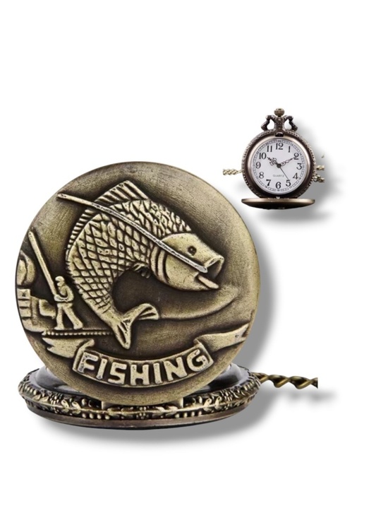 Bee Happy Market Boutique Other - Pocket Chain Watch Fishing Theme Sportsperson Bronze Steampunk Retro Style Gift